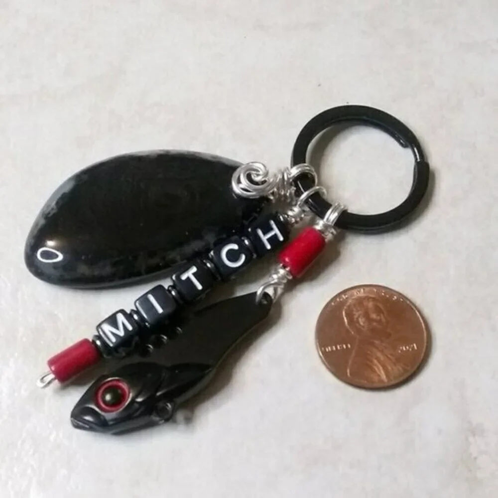 Personalized Fishing Lure Key Chain - Masculine Black Key Ring! Pick his Name!